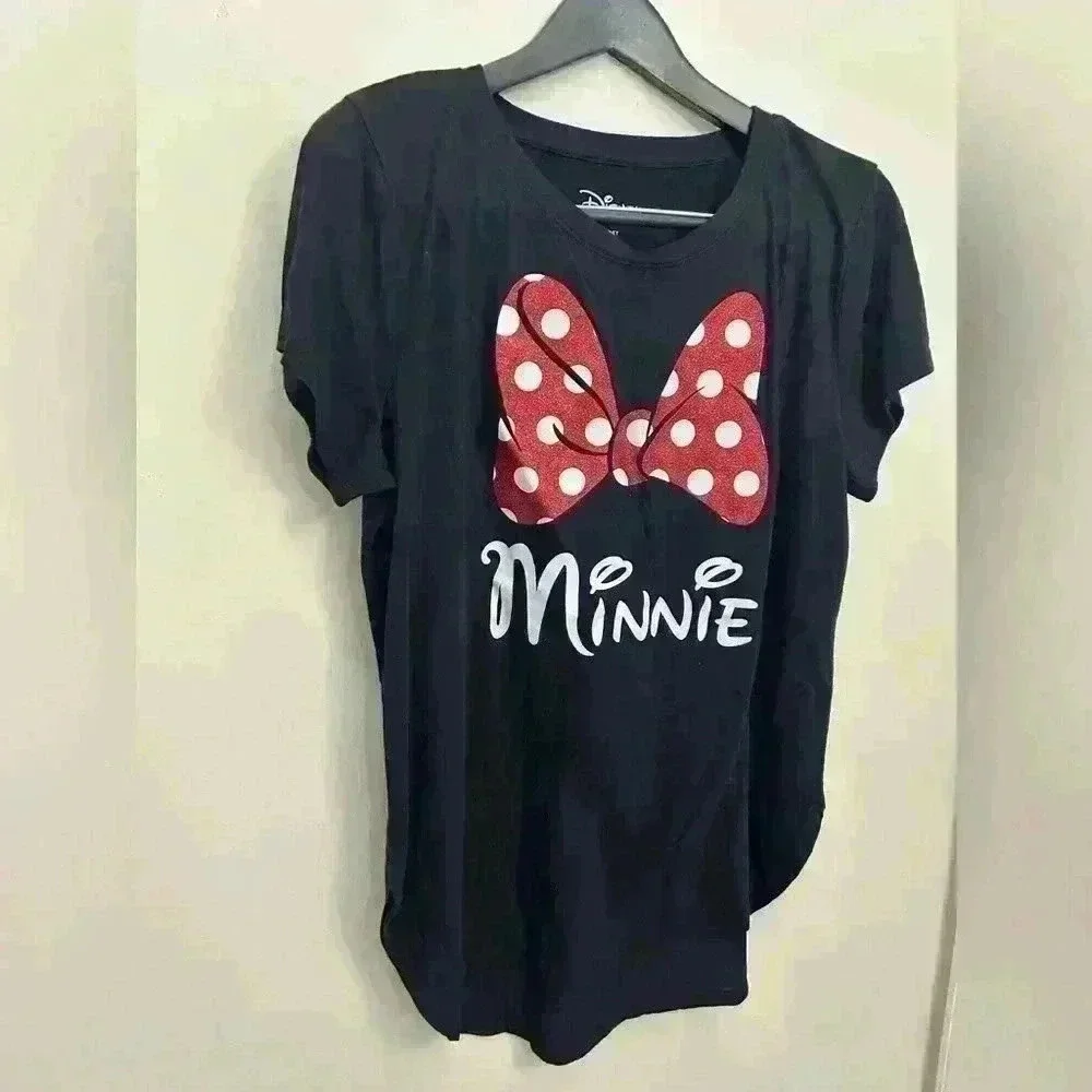 Disney Minnie Mouse Red Sparkle Polka Dot Bow T-Shirt Girls Size XL (15/17)